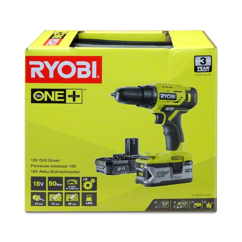 Ryobi One+ R18DD4-242S Akku-Bohrschrauber 18 V 2-Gang inklusive 2 Akkus