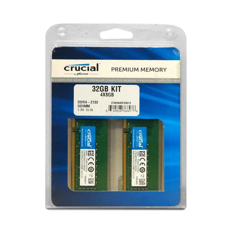 Crucial CT4K8G4DFD8213 32GB (8GBx4) Speicher Kit (DDR4, 2133 MT/s, PC4-17000, Dual Rank x8, DIMM, 288-Pin)